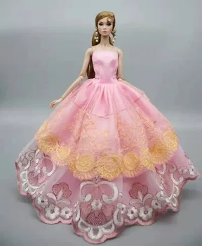 1: 6 Pembe Çiçek Kapalı Omuz Dantel Düğün Parti Kıyafeti barbie oyuncak bebek Giysileri Prenses Elbiseler 1/6 BJD Dollhouse Aksesuarları Oyuncaklar