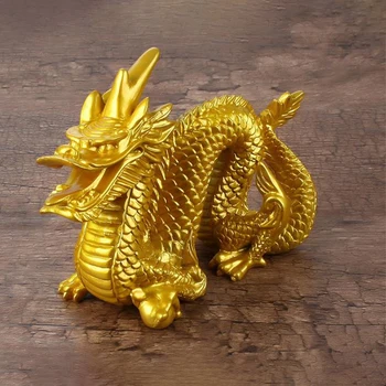 1 Adet İyi Şanslı Altın Ejderha Çin Zodyak Oniki Heykeli Altın Hayvanlar Heykel Figürleri Masaüstü Dekorasyon
