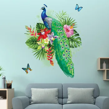 1 adet PVC duvar Sticker, yaratıcı tavuskuşu ve çiçek desen su geçirmez duvar çıkartması yatak odası, oturma odası İçin