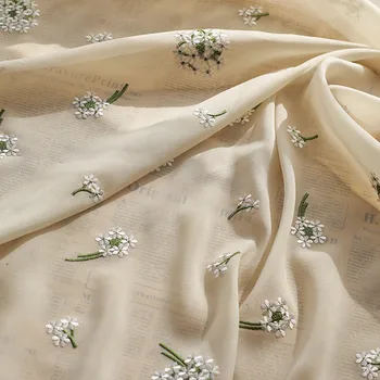 1 Yard Yumuşak Parıltı Nakış Çiçek Şifon Kumaş Nefes hafif DIY Dikiş Boho Plaj Balo Bahçe Gelin Elbise