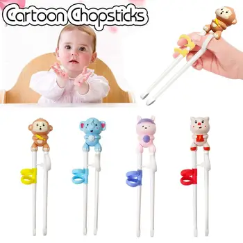 1 Çift Sevimli Bebek Çocuk Acemi Chopstick Yemek Yardımcı Öğrenme Çubuklarını Eğitim Çubuklarını