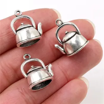 10 adet/grup 19x17x10mm Antik Gümüş Kaplama Demlik El Yapımı Charms Kolye DIY bilezik kolye için