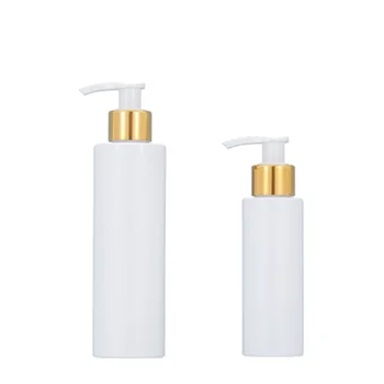 10 adet Losyon pompa şişesi Boş Kozmetik PET Altın Yüzük Ambalaj Kabı Beyaz Plastik Doldurulabilir Şampuan Şişeleri 100ML 200ML