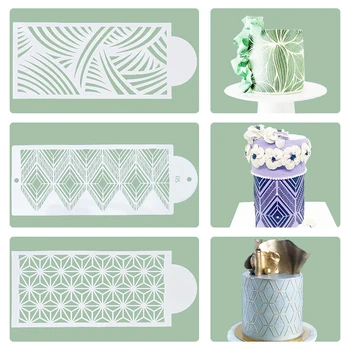 10 adet Yeni Fondan Kek Şablonlar Örgü Kabartma Pişirme Dekorasyon Aracı Sprey Kalıp Çerezler Plastik Şablonlar Kalıpları