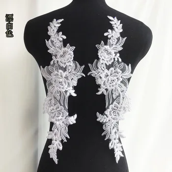10 Çift Nakış Dantel Aplikler Beyaz Kumaş Büyük Dantel Yamalar düğün elbisesi 40.5x13.5cm