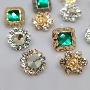 12MM Lüks Rhinestone Çiçek Küçük Düğmeler Giyim Yüksek Kaliteli Yeşil Taş Moda Dekor Metal Düğme Kadınlar İçin Bluz DIY