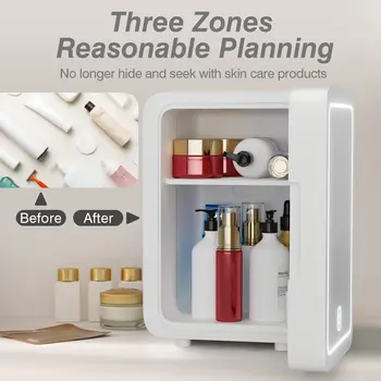 2 in 1 Mini Kozmetik Buzdolabı Taşınabilir Cilt Bakımı Buzdolabı led ışıklı makyaj aynası Küçük Soğutmalı Yiyecek İçecek Araba Ev için