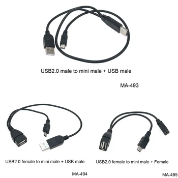 2 in 1 USB 2.0 Çift A Tipi 2A Erkek Mini 5 Pin Erkek Y Kablosu İçin 2.5 
