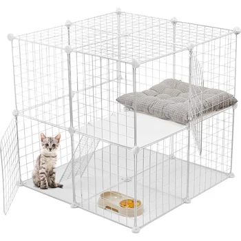 2 Katmanlı Büyük kedi kafesi Sandık DIY evcil hayvan oyun parkı Ayrılabilir Yoğun Metal Tel Ferret Kafes Kapalı Kedi Kulübesi Yavru Kedi için