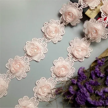 2 Yard 5 cm Pembe Inci 3D Çiçek Püskül Dantel Trim Şerit Kumaş Işlemeli Aplike Dikiş El Sanatları düğün elbisesi Elbise 2019