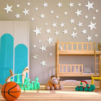 20 Adet Yıldız Duvar Sticker 3D Akrilik Düzensiz Ayna Vanity Oturma Odası Dekorasyon Karikatür Duvar Çıkartmaları Çocuk Odası için Ev Dekor