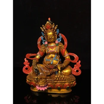 20 cm Saf Bakır Renkli Sarı Zenginlik Tanrısı Taklit Antik Bronz Eşya Buda Heykeli Tibet