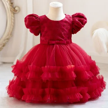 2024 Yeni Prenses Elbise Dantel Kabarık Kollu Kız Parti Elbise Kız Elbise Bebek Kız Elbise Çiçek Kız Elbise 1-3Y