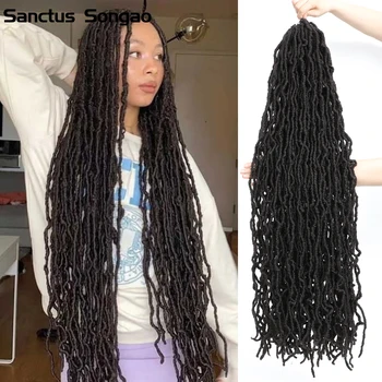 24 36 İnç Sahte Locs Tığ Saç Genişletilebilir Yeni Tanrıça Yumuşak Ön İlmekli sentetik tığ örgü örgü saç Sahte Kilit Cheveux Femme