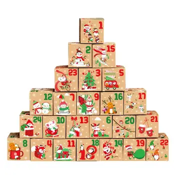 24 adet Noel Advent Takvimi Hediye Kutusu Kraft Kağıt Şeker Kurabiye Kutuları 24 Gün Merry Christmas Partisi Noel Hediye Saklama Kutuları
