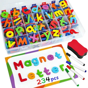 244 Adet Manyetik Harfler Sayılar Seti, Büyük Küçük Köpük Alfabe ABC 123 Buzdolabı Mıknatısları, eğitici oyuncak seti