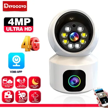 2K 4MP Çift Lens 4G PTZ Kamera 2 Yönlü Ses Wifi Çift Ekran Bebek Monitörü Otomatik İzleme Kapalı Ev CCTV Güvenlik Gözetim Kamera