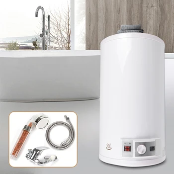 2KW 50L Elektrikli sıcak su ısıtıcı Kazan Silindir Depolama Tankı ile LED Ekran Duş Seti Ev Günlük
