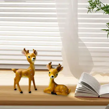 2x Elk Figürleri Geyik Heykel Mini Reçine Hediyelik Eşya Hediye Masaüstü Süs Hayvan Heykeli Masa Ofis Kitaplık Ev Dekor