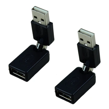 2X Siyah USB 2.0 Erkek USB Dişi 360 Derece Dönüş Açısı Uzatma Adaptörü