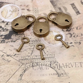 3 Grup Vintage Eski Antika Tarzı Mini Archaize Asma Kilitler Anahtar anahtarlı kilit