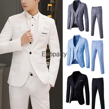 3 Parça Setleri Erkekler Blazers 2023 Düğün resmi takım elbiseler Zarif İş Lüks Tam Yelek Pantolon Mont Klasik Ceketler Erkek İş Elbisesi