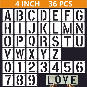 36 adet Alfabe Mektubu Stencil Kullanımlık Plastik Birbirine Mektup Numarası Şablonları Ahşap duvar kumaşı Kaya Kara Tahta