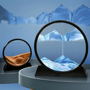 3D Akan Kum Boyama Hareketli Kum sanat resmi Yuvarlak Cam Derin Deniz Kum Manzarası Kum Saati Bataklık Zanaat Ev Ofis Dekor Hediye