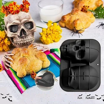 3D Kafatası kek pişirme kalıbı Gıda Sınıfı Silikon Kek Tava DIY Kafatası Kek Tava Cadılar Bayramı, Cadılar Bayramı Dekor Doğum Günü Partisi
