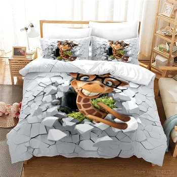 3D Karikatür Zürafa Kawaii nevresim takımı Hayvan Baskı Yorgan yatak örtüsü seti Nevresim Yastık Kılıfı Seti Bebek Çocuk Erkek Kız Hediye