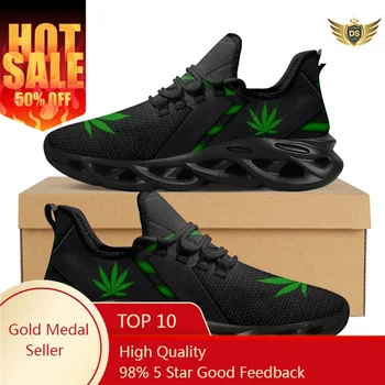3D Yeşil Ot Yaprakları Baskı spor ayakkabı Kadınlar İçin Nefes Dantel Konfor Femme Ayakkabı Platformu Sneakers