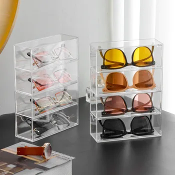 4 Katmanlı Akrilik Mücevher Kutusu Şeffaf Şeffaf Çekmece Gözlük Sunglass Küpe Kolye Aksesuarları Depolama Organize Ekran