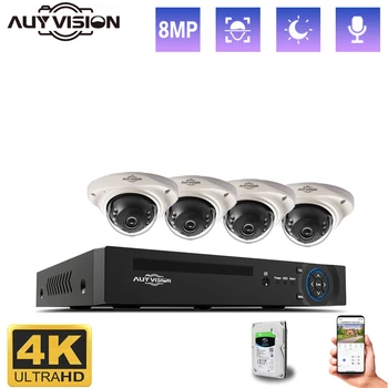 4K 8MP güvenlik kamerası Sistemi 4CH H. 265 + POE NVR Kiti Açık Metal Dome Ses Yüz Yakalama Video Gözetim IP Kamera Seti