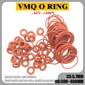 5 adet VMQ O Ring Conta Conta Kalınlığı CS 5.7 mm OD 300 ~ 400mm Silikon Kauçuk Yalıtımlı Su Geçirmez Yıkayıcı Yuvarlak Şekil Toksik Olmayan Kırmızı