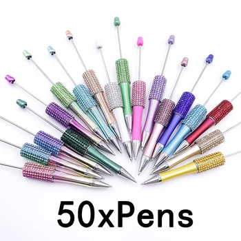50 adet Elmas Tükenmez Kalem DIY Boncuk Kalem Plastik Okunabilir Okul Ofis Yazma Malzemeleri Kırtasiye