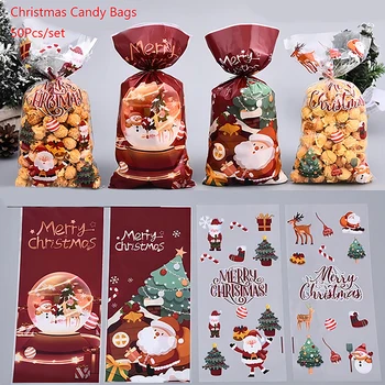 50 adet Noel Şeker Torbaları Noel Baba hediye çantası Noel Süsleri 2023 Navidad Noel hediye keseleri Noel Kurabiyeleri Ambalaj Malzemeleri