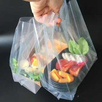 50 adet/paket Kalınlaşmış Şeffaf plastik torba esnek güçlü Bento gıda ambalaj Hediye Alışveriş saplı çanta Gıda Ambalajı