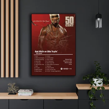 50 Cent Amerikan Hit Pop Hip Hop Rapçi Müzik Posteri Albüm Kapağı Resimleri Oturma Odası Estetik Tuval Baskı ev duvar sanat dekoru