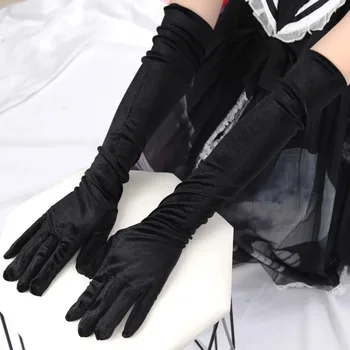52cm Siyah Klasik Yetişkin Kadife Uzun Eldiven Sonbahar Kış Sıcak Akşam Elbise Düğün Tam Parmak Eldiven Kadın Eşleşen Kostüm