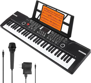 61 tuşları piyano klavyesi, Elektronik Dijital Piyano Hoparlörlü Mikrofon, Levha Standı ve Güç Kaynağı, Taşınabilir Klavye G
