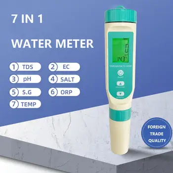 7 in 1 Su Kalitesi Test Cihazı Kalem Metre Havuzlar için, İçme Suyu Akvaryumları hidroponik Pişirme Suyu: PH / TDS / EC / ORP / S. G / Tuzluluk