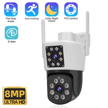 8MP 4K WiFi PTZ IP Kamera Çift Lens Çift Ekran Açık renkli gece görüş Aı otomatik izleme Kablosuz CCTVVideo Güvenlik Kamera