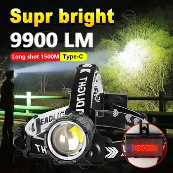9900LM Yeni Far LED Şarj Edilebilir USB 18650 Kafa Feneri Yüksek Güç Uzun Menzilli Zoom kafa lambaları Balıkçılık Avcılık Far