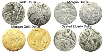 ABD Morgan Dolar / Ticaret Dolar / Oturmalı Özgürlük Dolar Hata Gümüş / Altın Kaplama Kopya Para