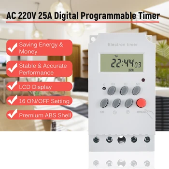 AC 220 V 25A Elektronik Zamanlayıcı Programlanabilir Dijital Zamanlayıcı ile lcd ekran Saat Din Ray Elektronik Zamanlayıcı Zaman Anahtarı Denetleyicisi