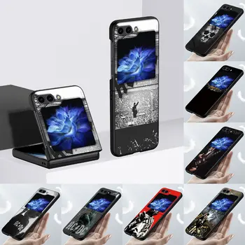 Ac-Dc Kaya samsung kılıfı Galaxy Z Flip5 Cep Telefonu Çantası Z Flip 5 Sert PC Siyah Kapak Zflip5 Katlanır Koruyucu Kabuk