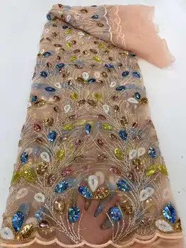 Afrika Örgü Dantel Kumaş Payet Yığını Tarzı Parti Zanaat Tül 5 Metre Tasarım DIY düğün elbisesi Giyim Güzel Ücretsiz Kargo