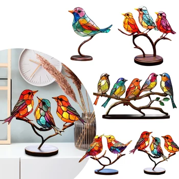 Akrilik Renkli Kuşlar Heykeli Koleksiyon Ağaç Dalı Kuşlar Heykeller Tatil Hediyeler Ev Dekorasyonu Ofis Dolapları Kitaplık