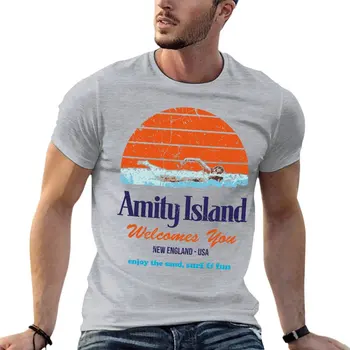 Amity Ada Köpekbalığı Jaws Quints Retro Film Büyük Boy T Shirt Baskılı Erkek Giysileri %100 % Pamuk Streetwear Büyük Boy Üst Tee