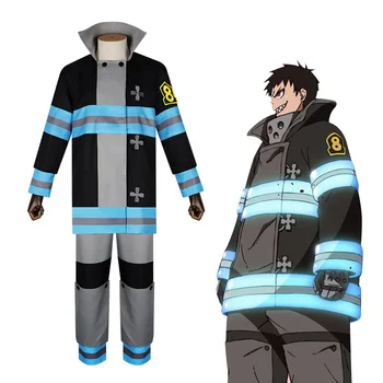Anime Yangın Gücü Enen hiçbir Shouboutai Erkekler Cosplay Tam Set Ceket Pantolon Shinra Kusakabe Kostüm İtfaiyeci Üniforma Yansıtıcı Seti